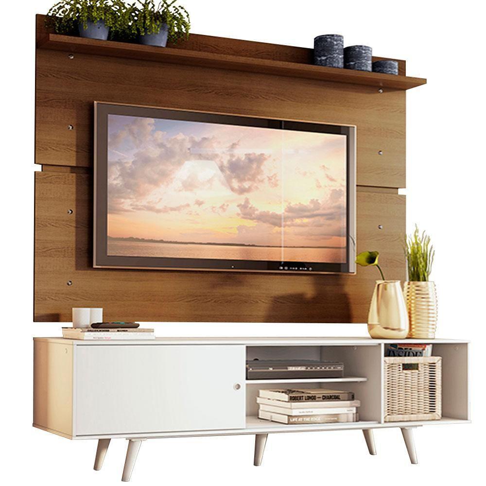 Rack Dubai e Painel Tv até 65" com Pés Branco/rustic Madesa - 1