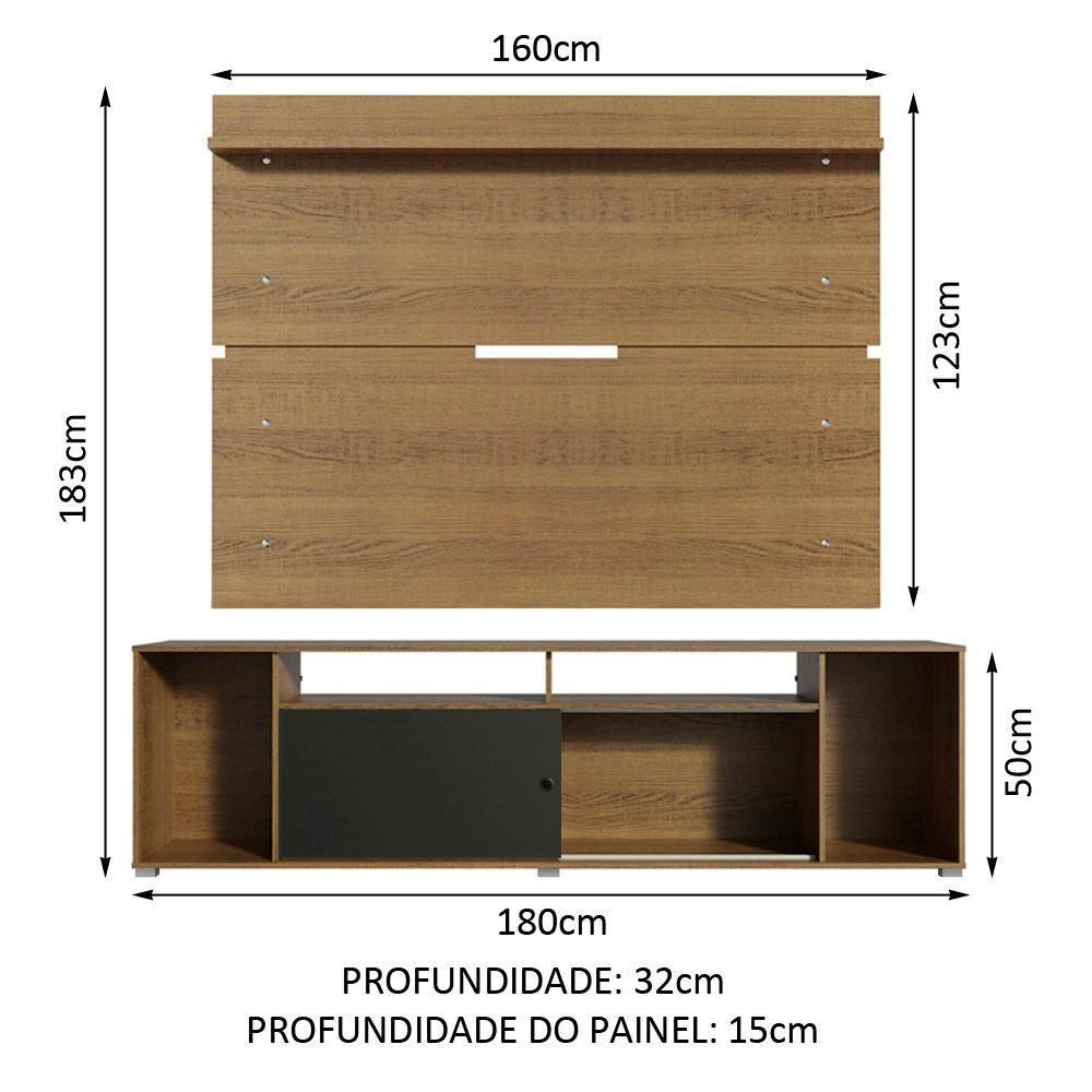 Rack Cancun e Painel para TV até 65" Preto/Rustic Madesa - 5