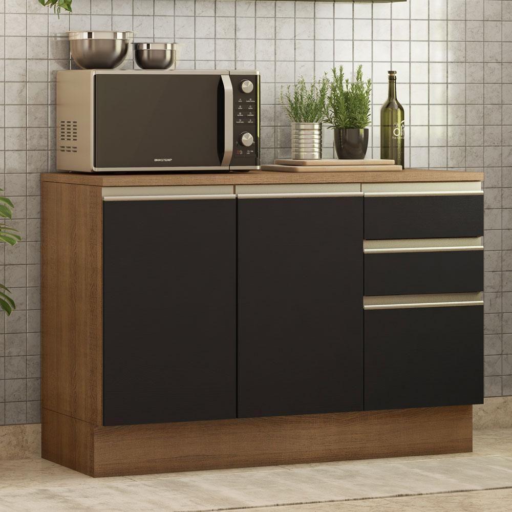 Balcão de Pia Glamy 2 Portas 3 Gavetas Rustic/preto Madesa - 6