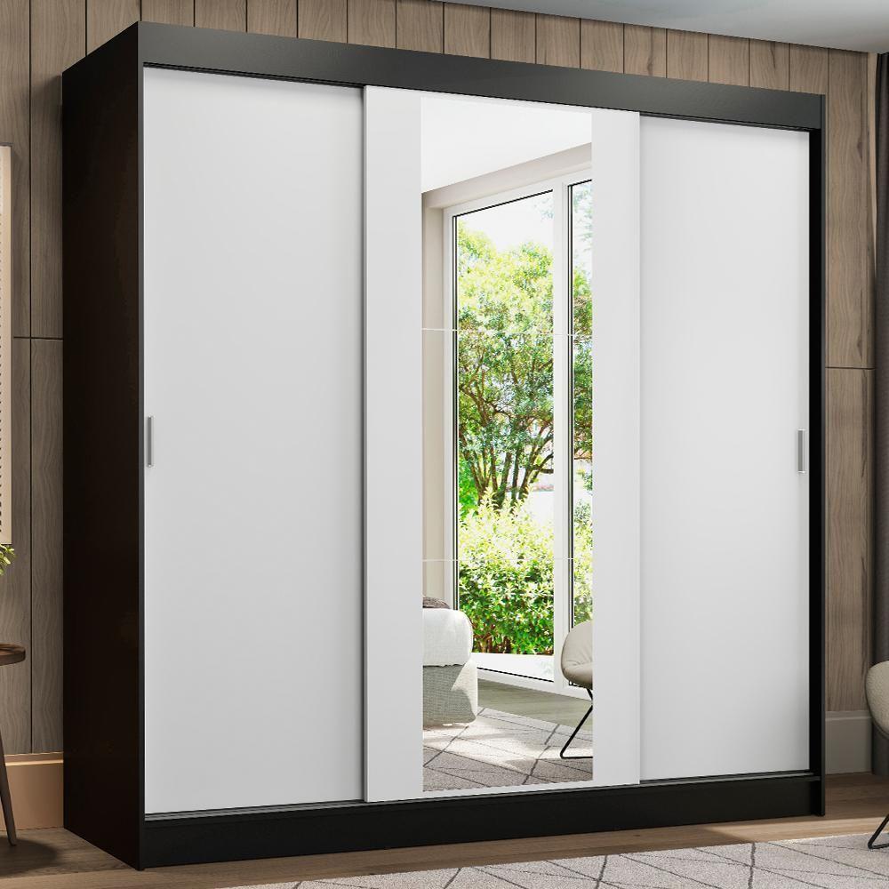 Guarda-roupa Casal Reno 3 Portas de Correr com Espelho Madesa - 1