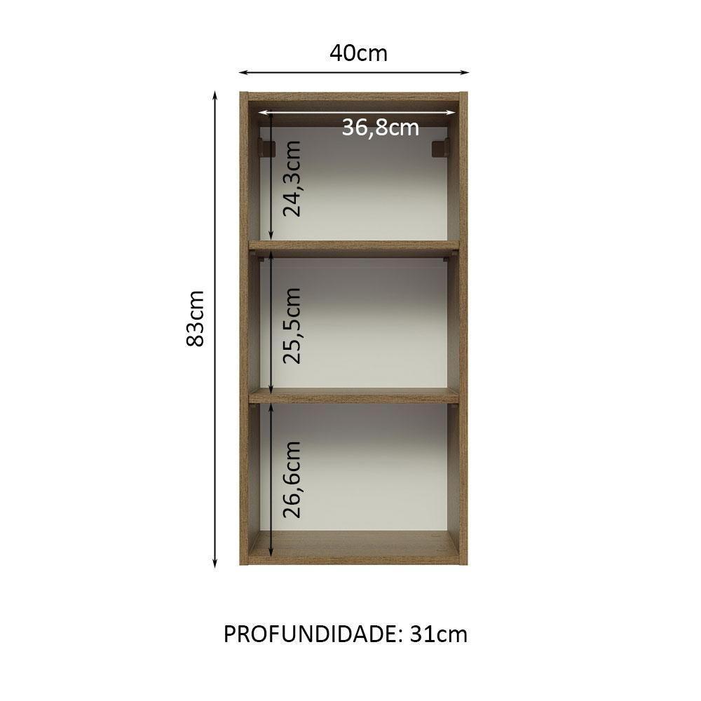 Armário Aéreo Madesa Lux 40x83 cm 1 Porta Rustic e Preto - 6