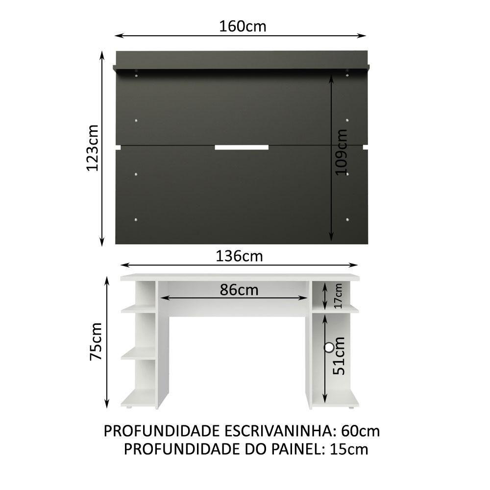Mesa Para Computador Gamer e Painel Tv - Branco/preto - 4