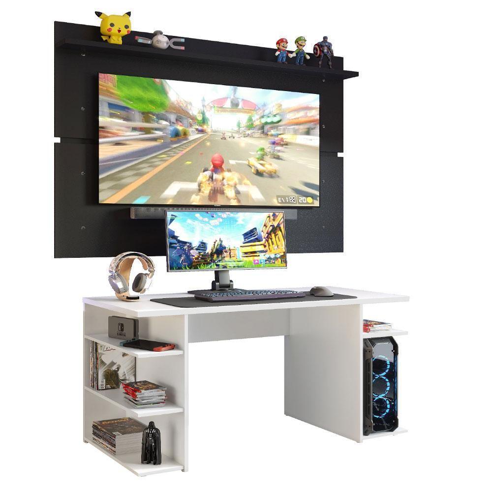 Mesa Para Computador Gamer e Painel Tv - Branco/preto - 5