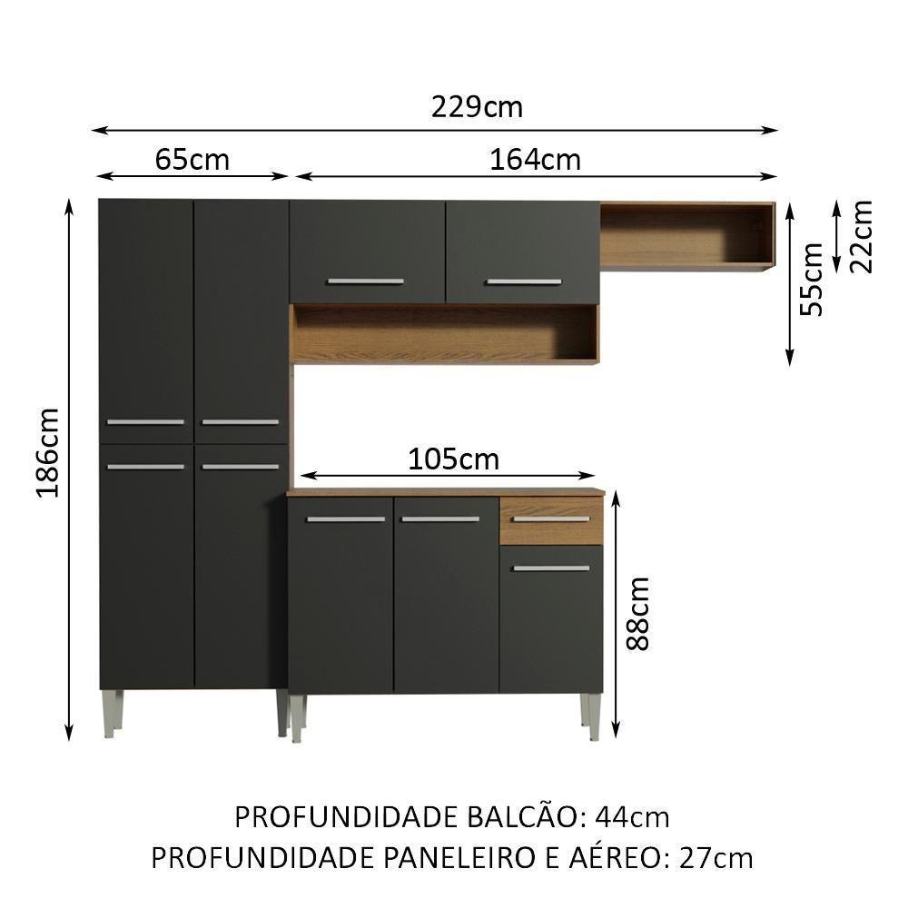 Cozinha Compacta Madesa Emilly Top Com Armário E Balcão Rustic/Preto - 4