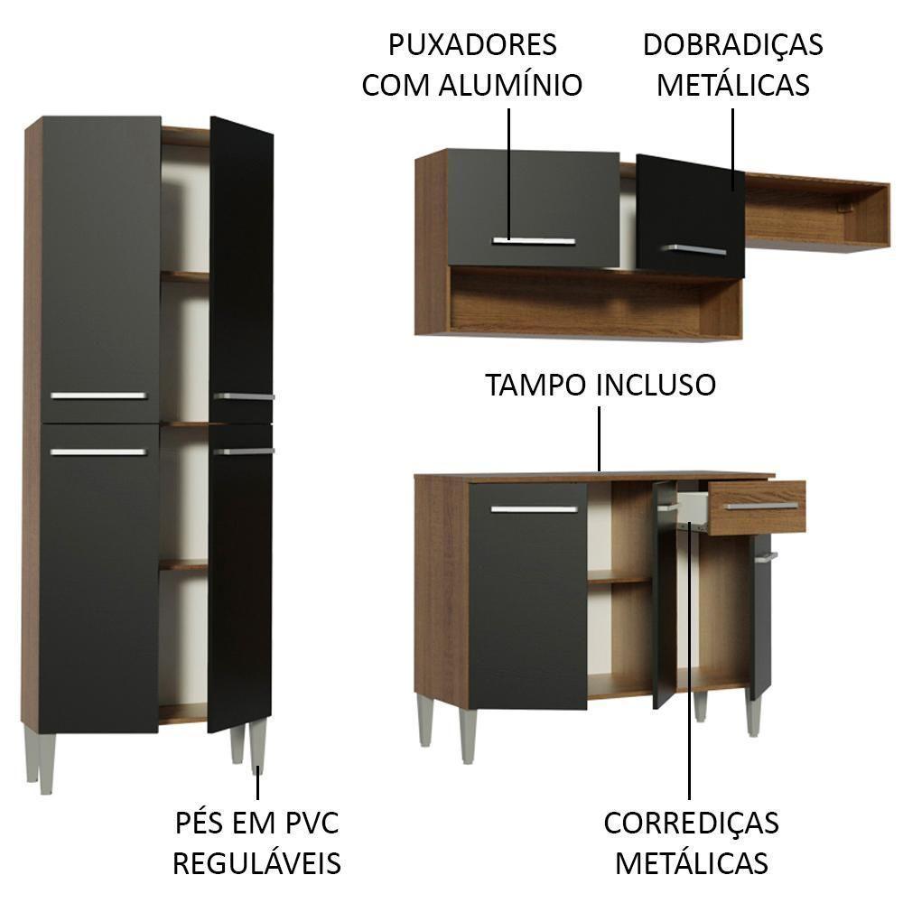 Cozinha Compacta Madesa Emilly Top Com Armário E Balcão Rustic/Preto - 6