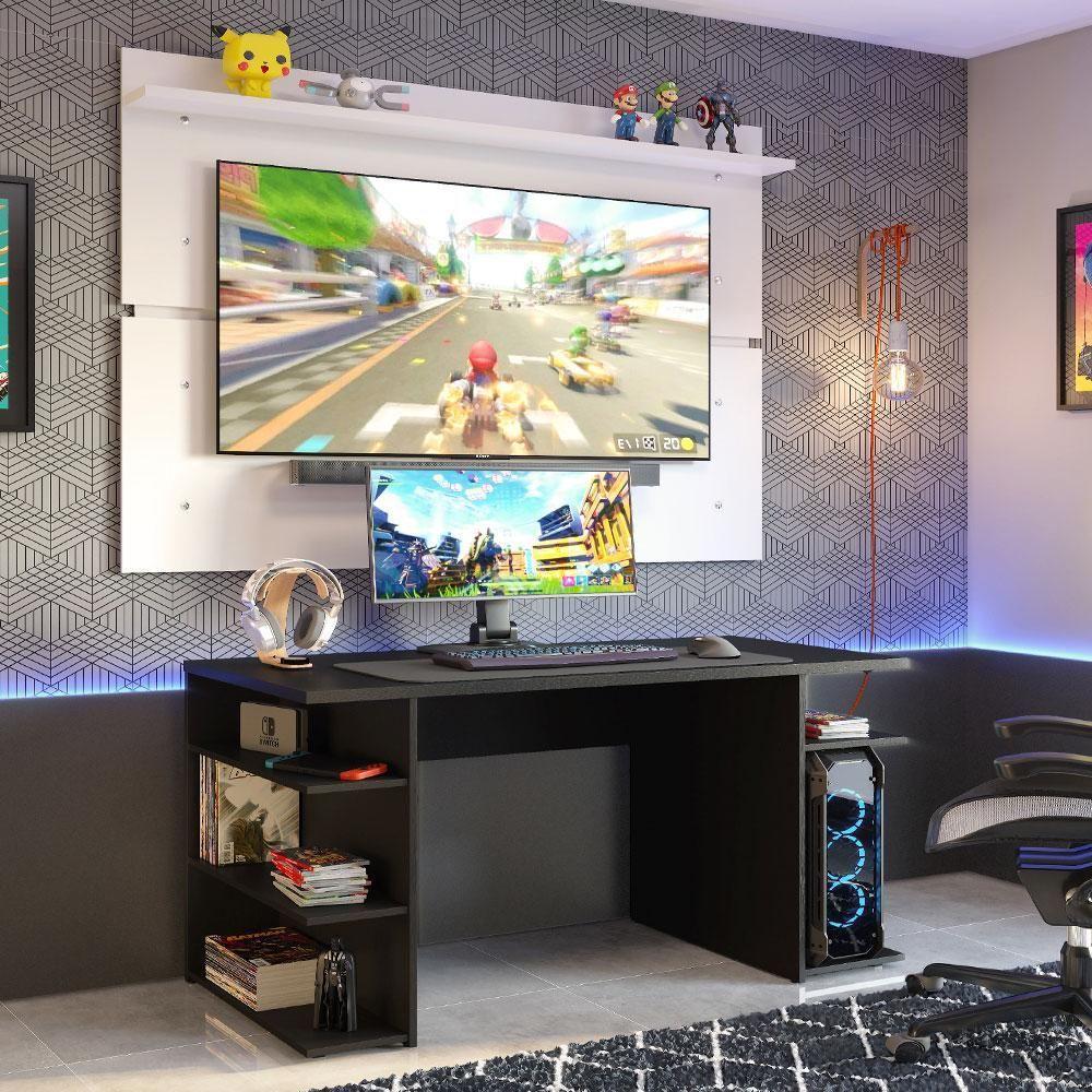 Mesa Para Computador Gamer E Painel Tv - Preto/branco - 8