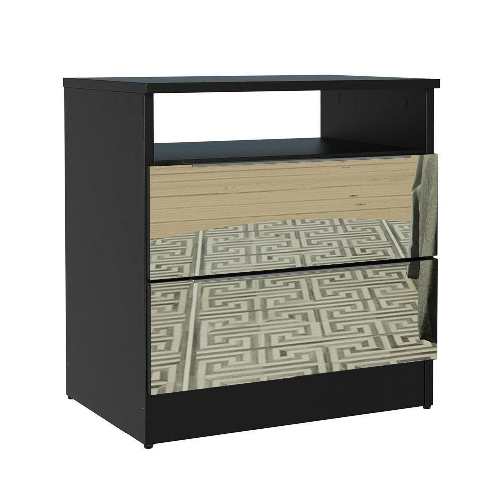 Mesa de Cabeceira Madesa 3227 2 Gavetas com Espelho Preto - 1