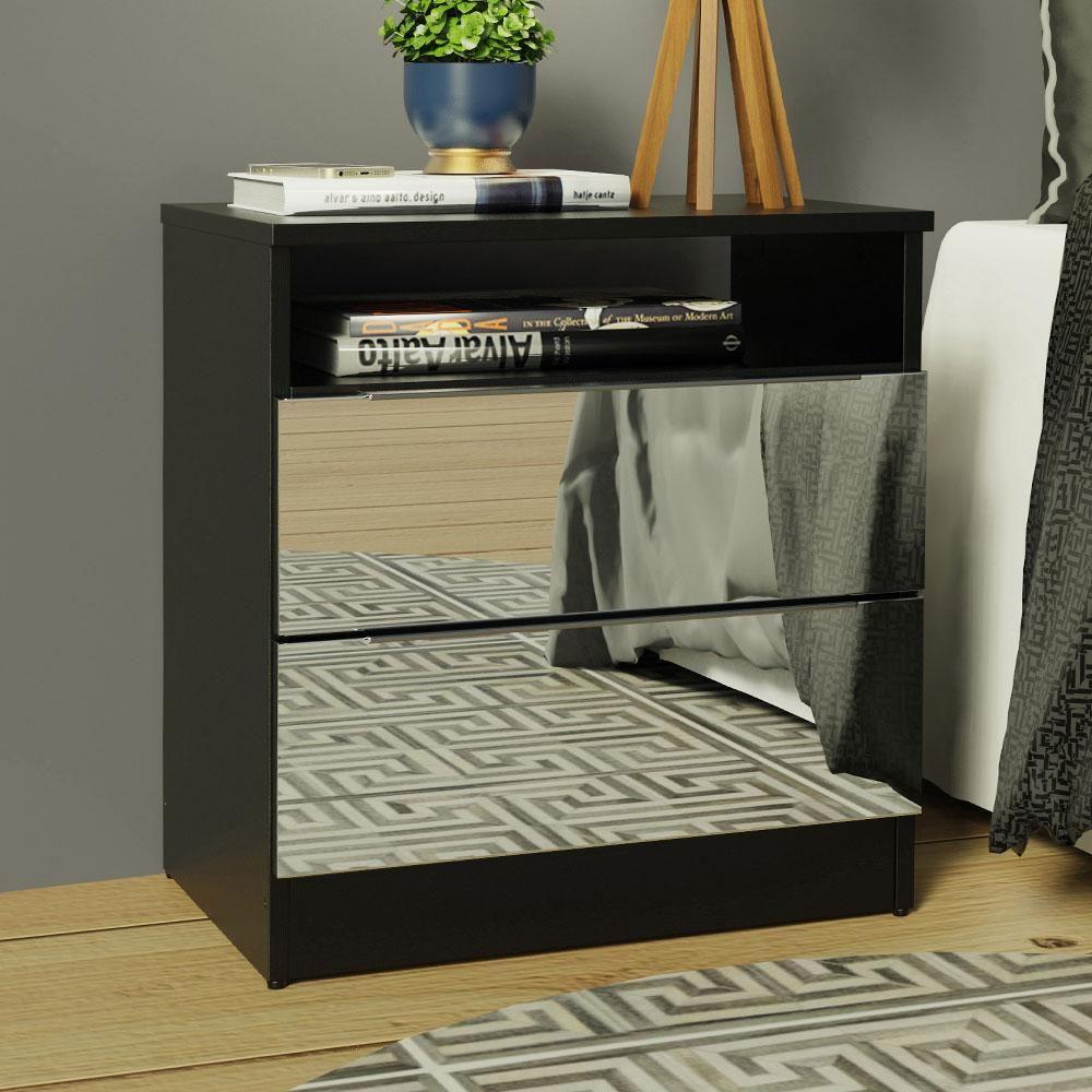 Mesa de Cabeceira Madesa 3227 2 Gavetas com Espelho Preto - 4
