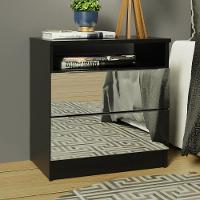 Mesa de Cabeceira Madesa 3227 2 Gavetas com Espelho Preto