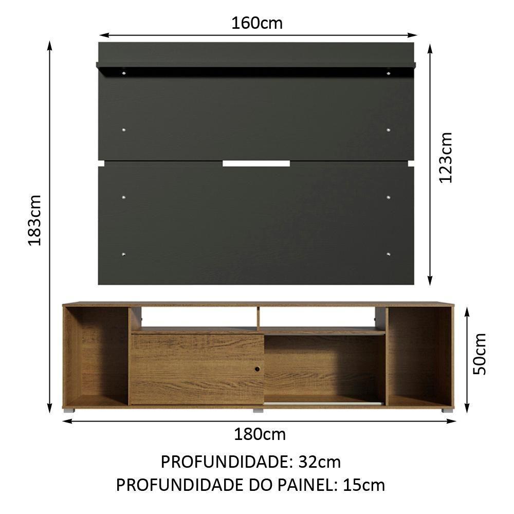 Rack Cancun e Painel para TV até 65" Rustic/Preto Madesa - 8