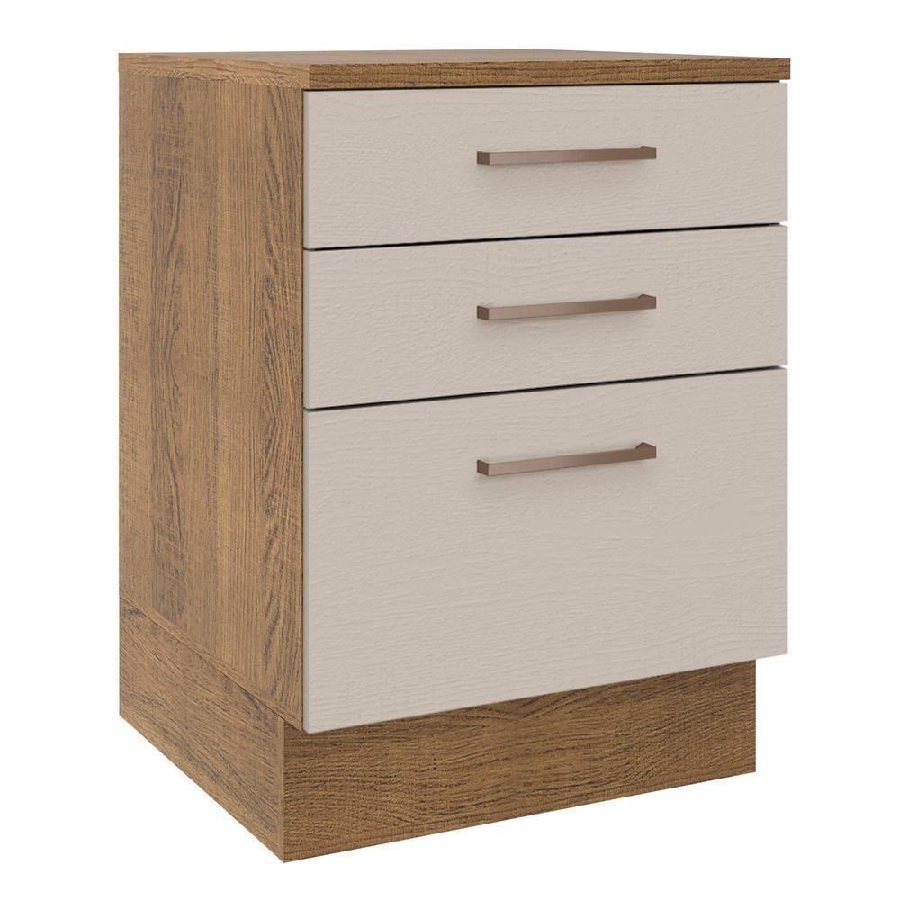 Balcão 60 Cm 3 Gavetas Rustic/crema Agata Madesa Rustic/crema - 1