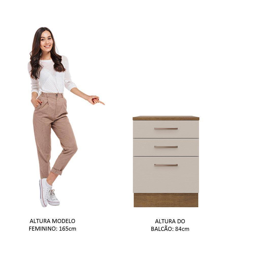 Balcão 60 Cm 3 Gavetas Rustic/crema Agata Madesa Rustic/crema - 8