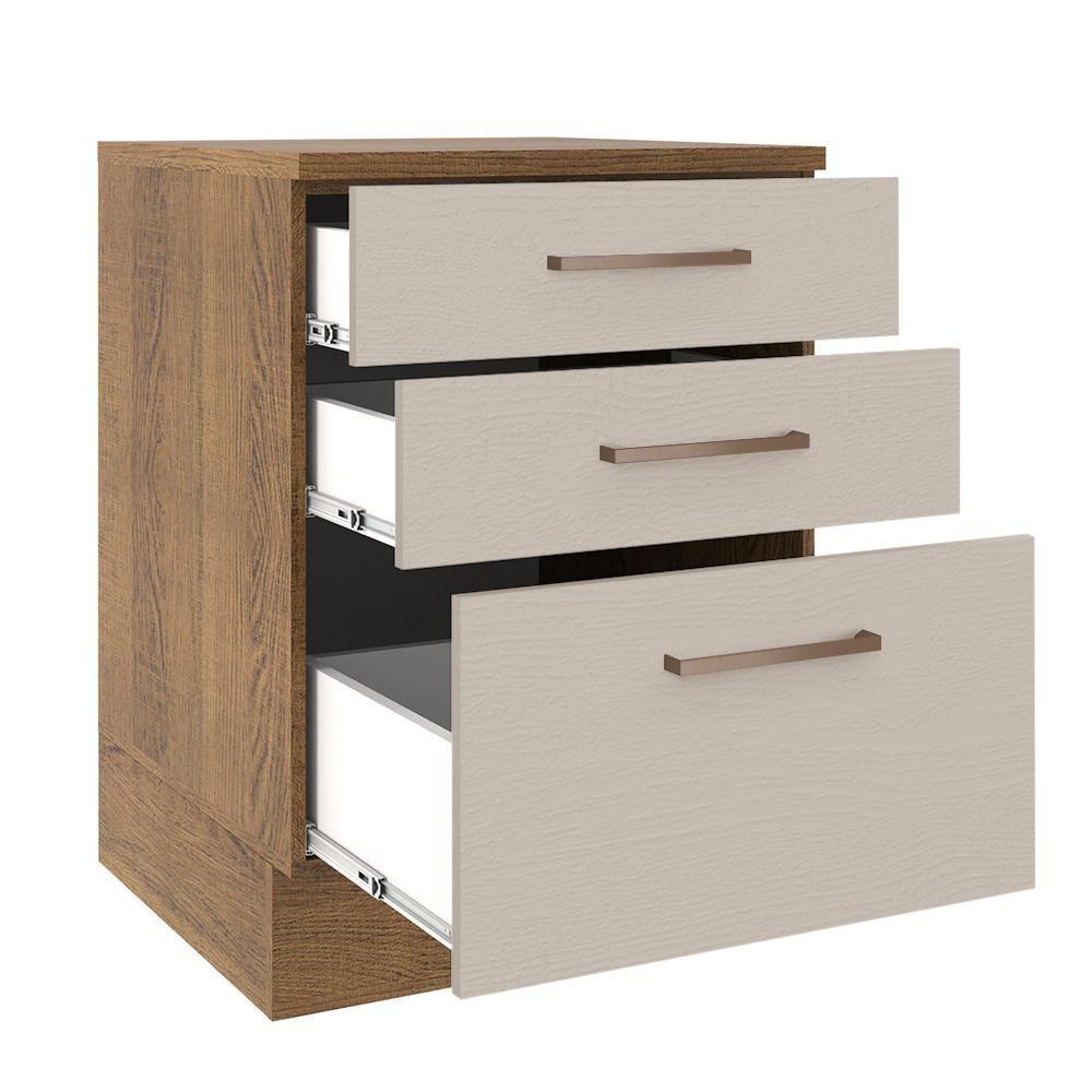 Balcão 60 Cm 3 Gavetas Rustic/crema Agata Madesa Rustic/crema - 9