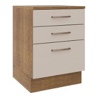 Balcão 60 Cm 3 Gavetas Rustic/crema Agata Madesa Rustic/crema - 1