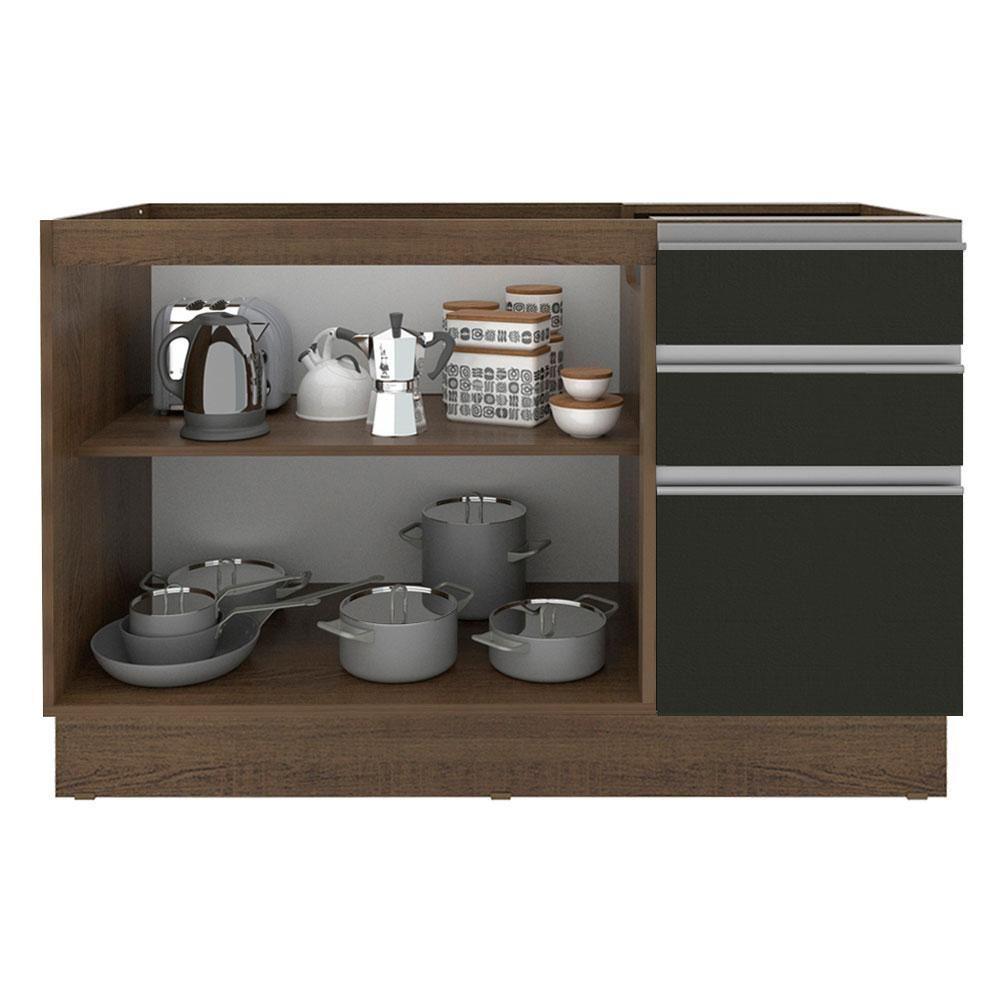 Balcão de Pia Madesa Glamy 2 Portas e 3 Gavetas Rustic Preto - 3