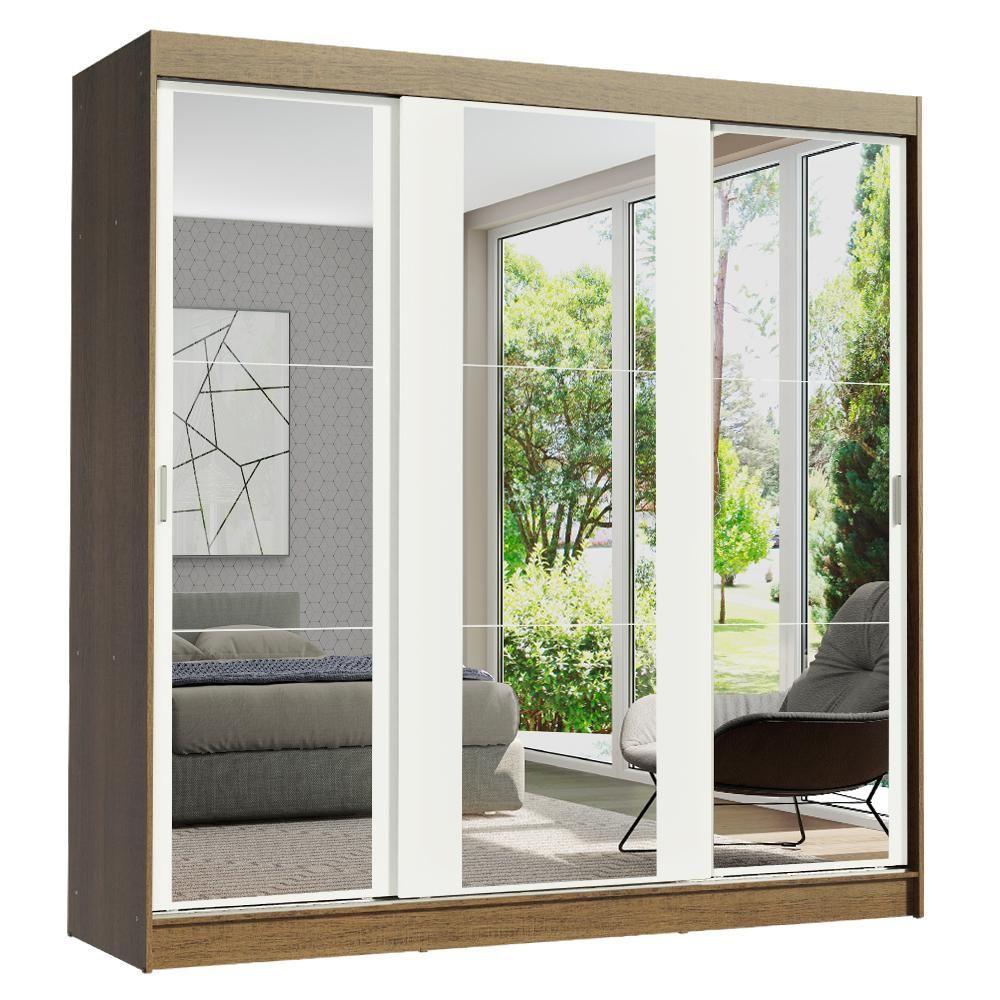 Guarda-roupa Casal Reno 3 Portas de Correr de Espelho Madesa - 2