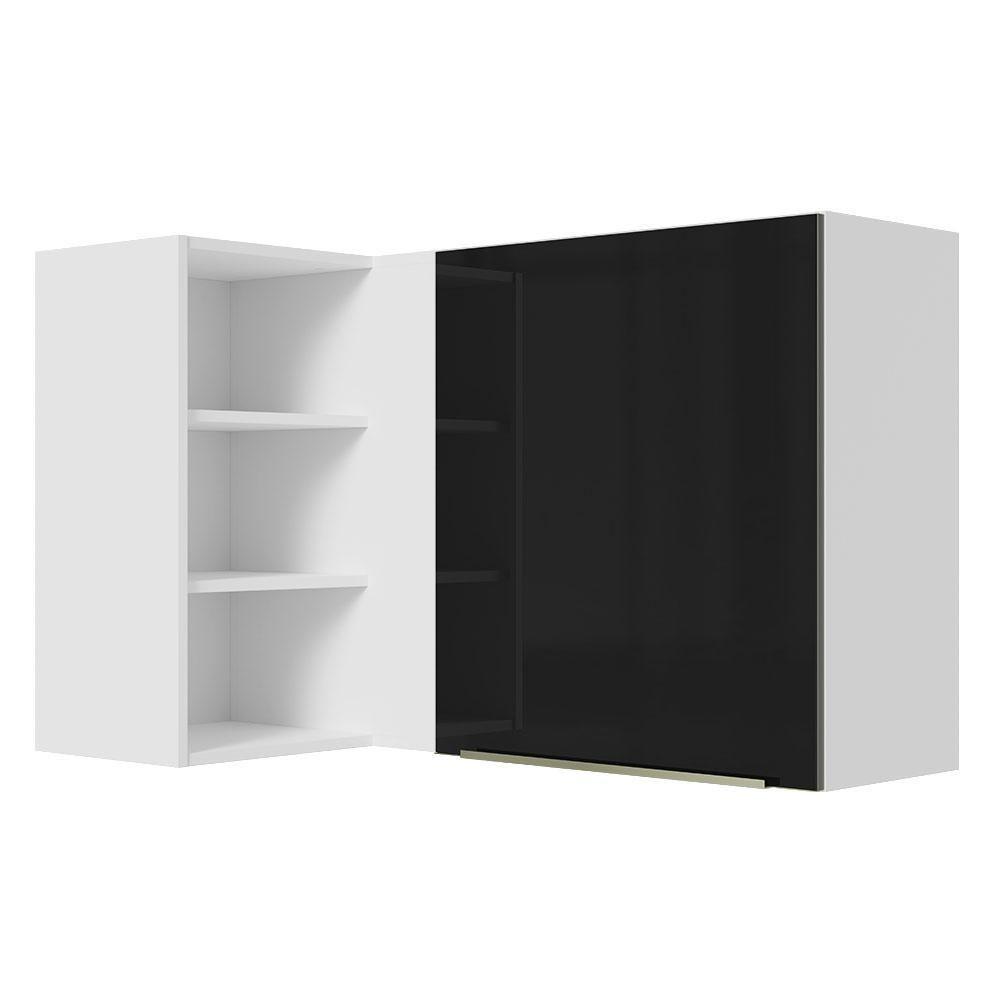Armário Aéreo de Canto com Adega Lux 1 Porta Branco Preto - 1