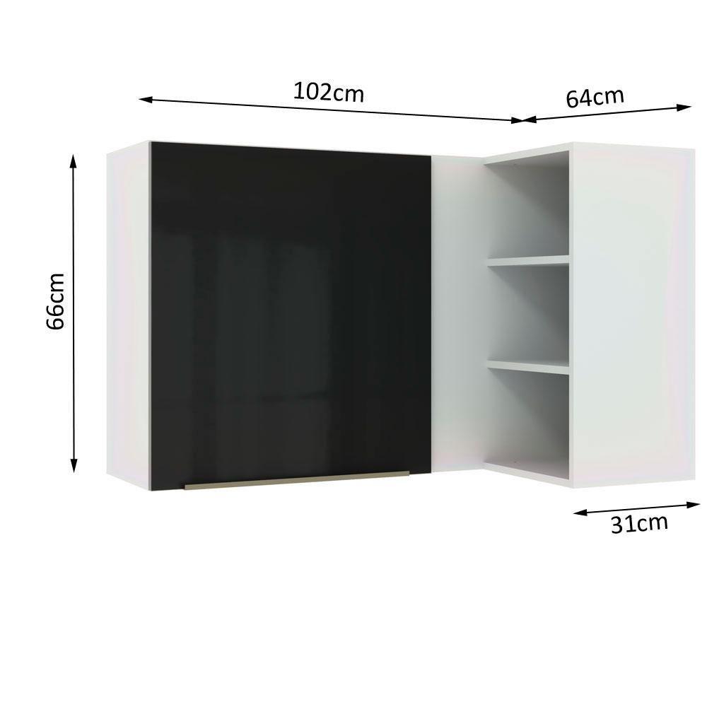 Armário Aéreo de Canto com Adega Lux 1 Porta Branco Preto - 4