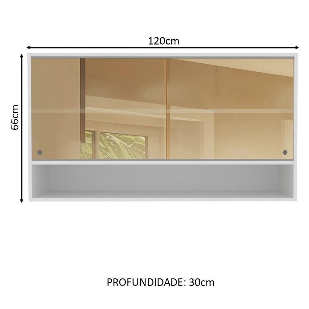 Aéreo Glamy 2 Portas de Correr Vidro e 1 Nicho Branco Madesa - 6