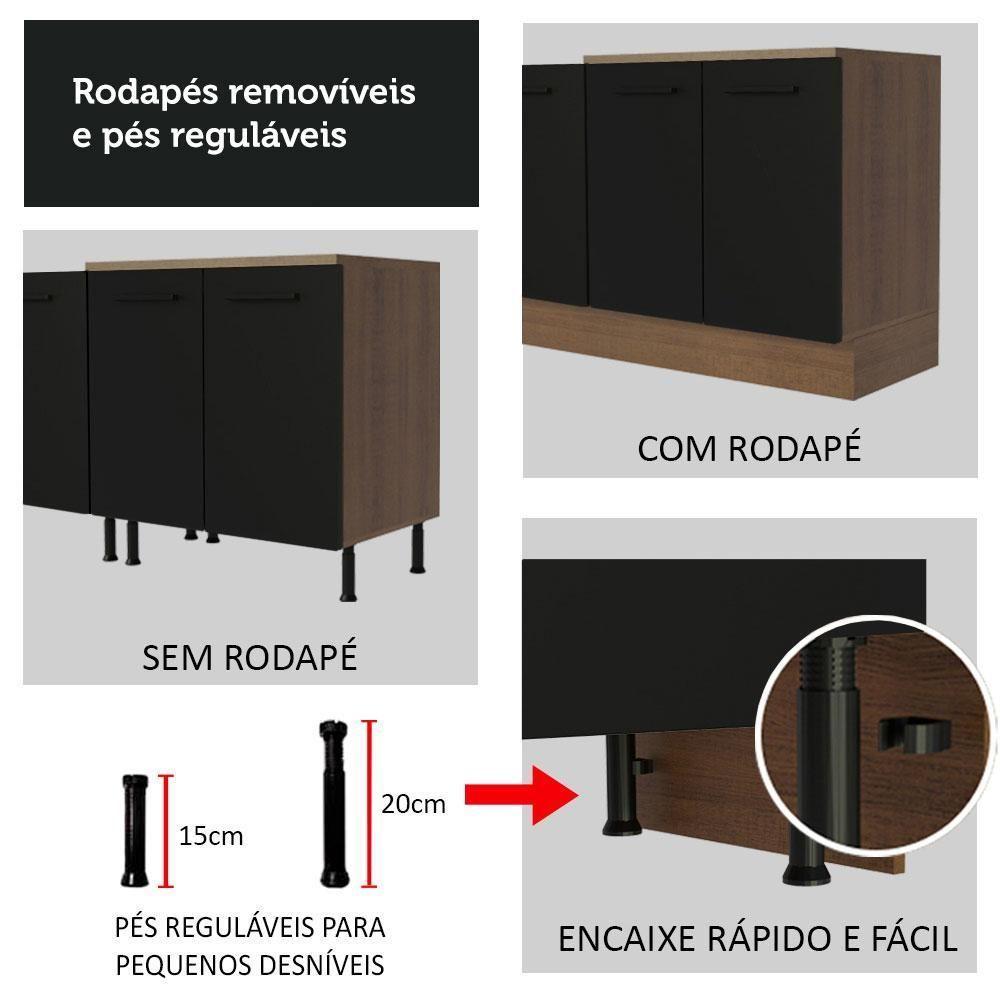 Balcão Madesa Agata 60cm 3 Gavetas Rustico Preto - 5
