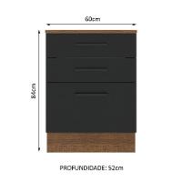 Balcão Madesa Agata 60cm 3 Gavetas Rustico Preto - 9
