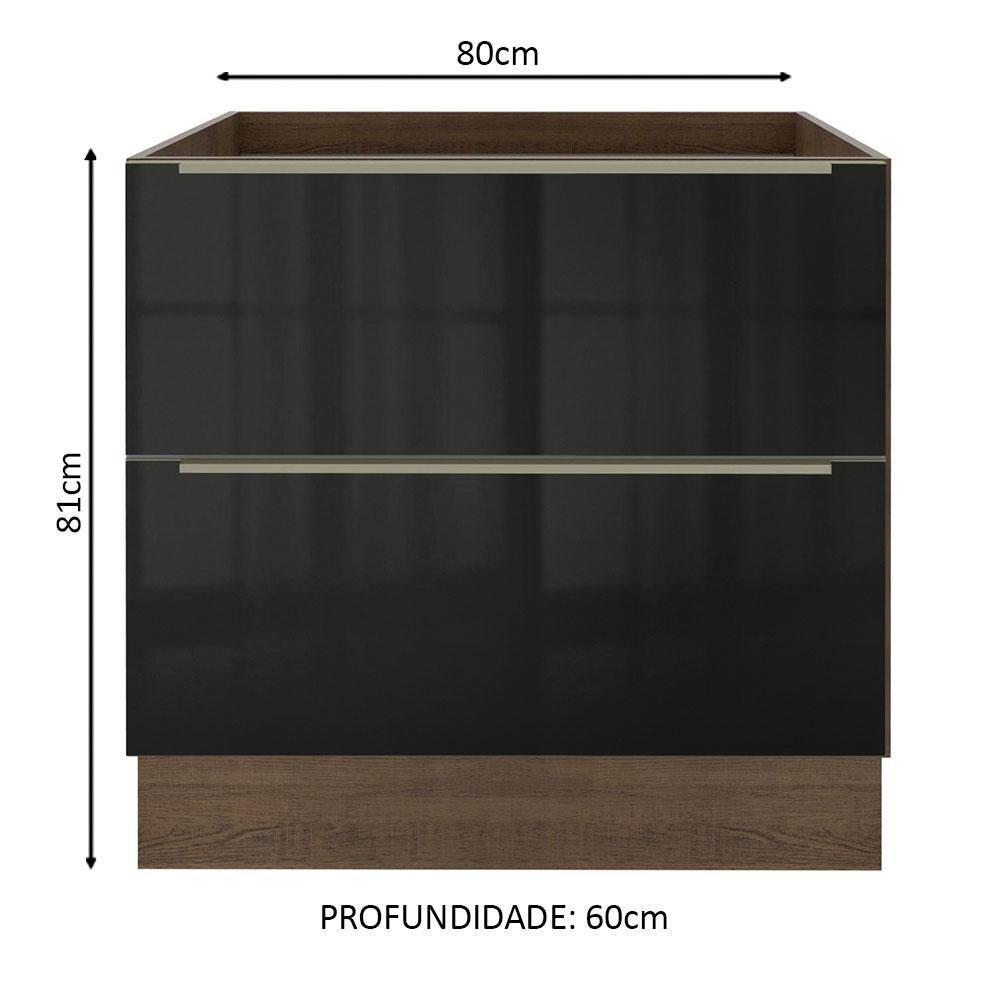 Balcão Madesa Lux 80 cm 2 Gavetas Rustic e Preto - 3