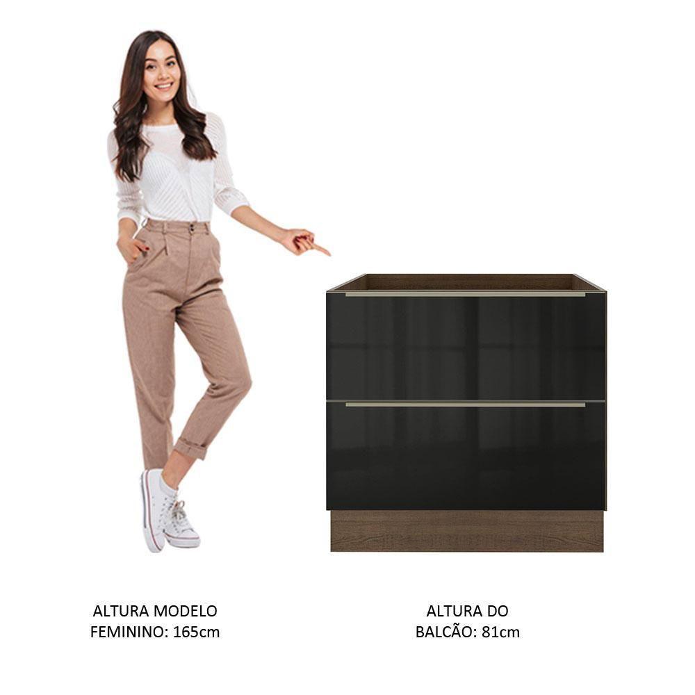 Balcão Madesa Lux 80 cm 2 Gavetas Rustic e Preto - 5