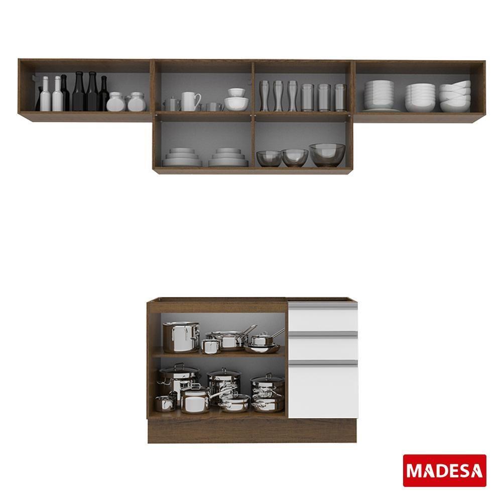 Cozinha Marina Branco Rustic com Armário e Balcão Madesa - 4