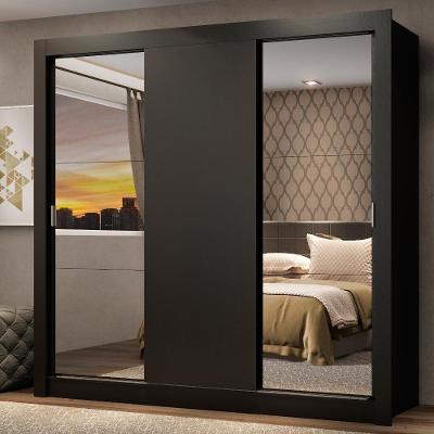 Guarda Roupa Casal Mônaco 3 Portas de Correr sem Gavetas Preto Madesa