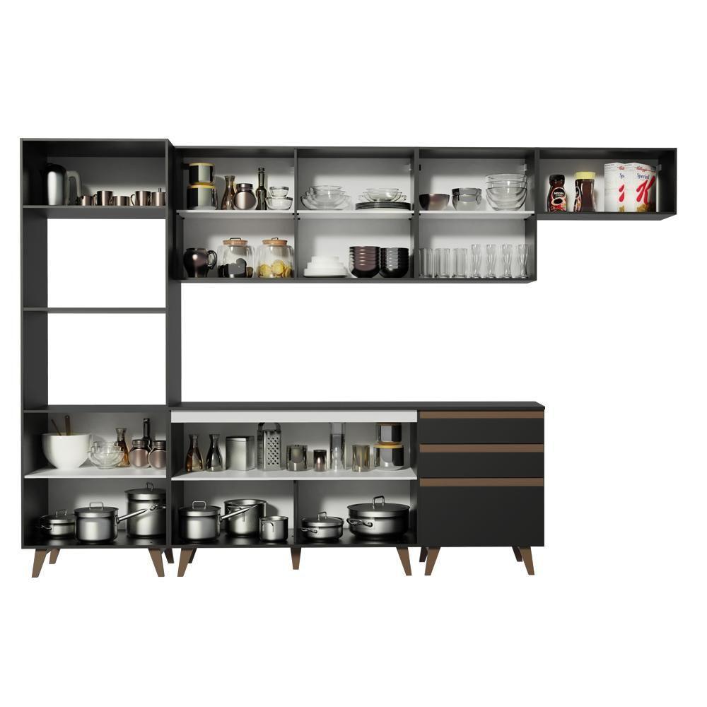 Cozinha Completa Reims com Armário e Balcão Preto Madesa - 3