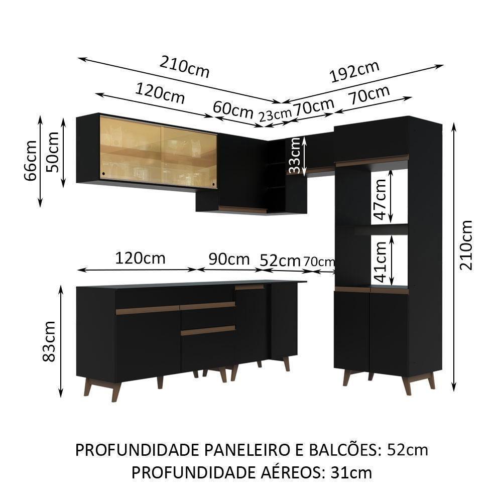 Cozinha Completa de Canto Reims com Armário e Balcão Preto - 9