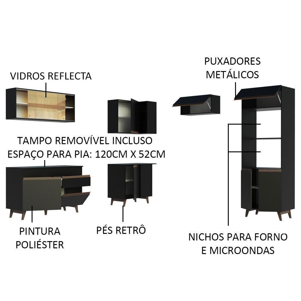 Cozinha Completa de Canto Reims com Armário e Balcão Preto - 2