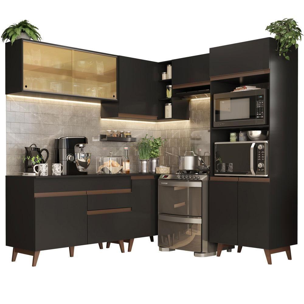 Cozinha Completa de Canto Reims com Armário e Balcão Preto - 6