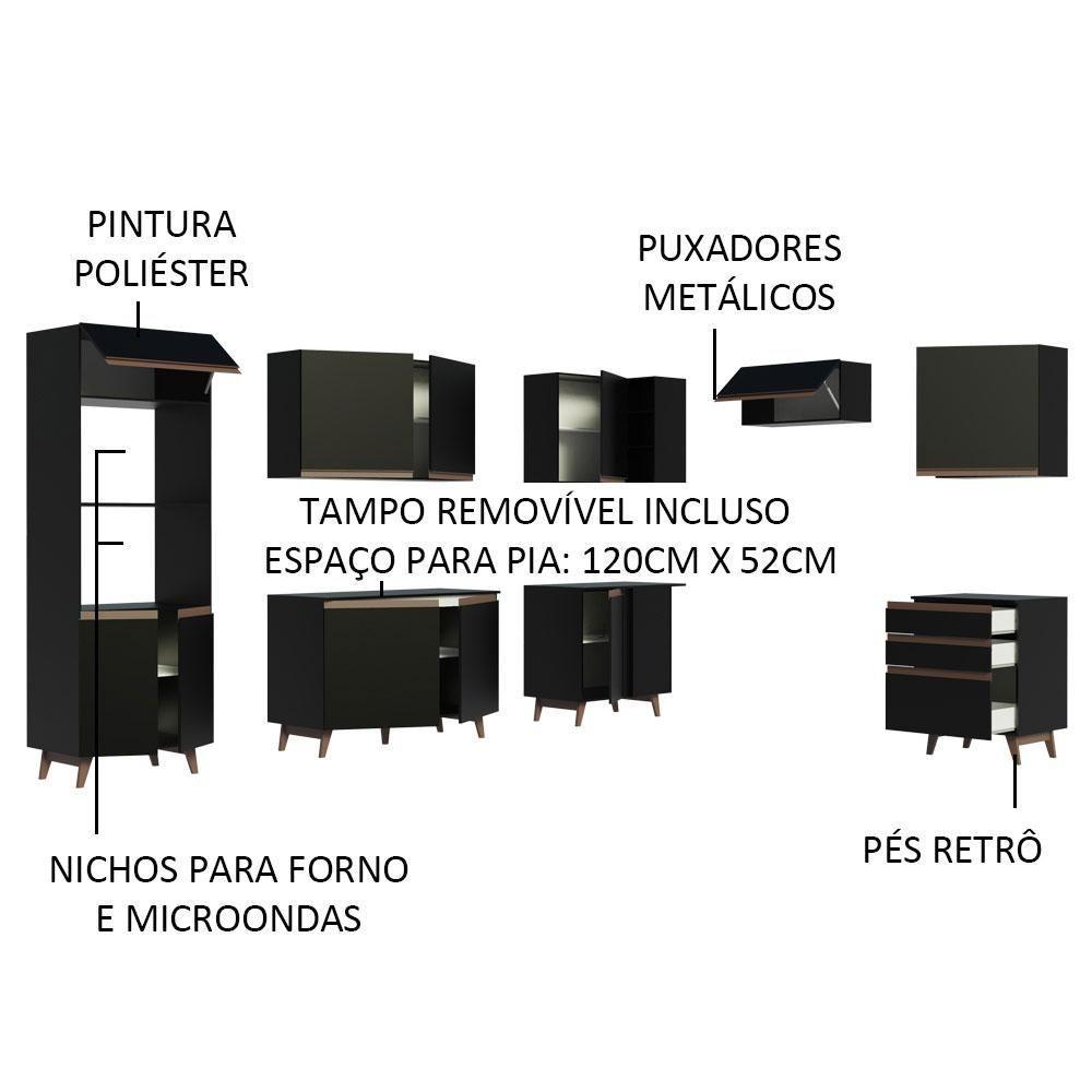 Cozinha Completa de Canto com Armário e Balcão Preto - 3