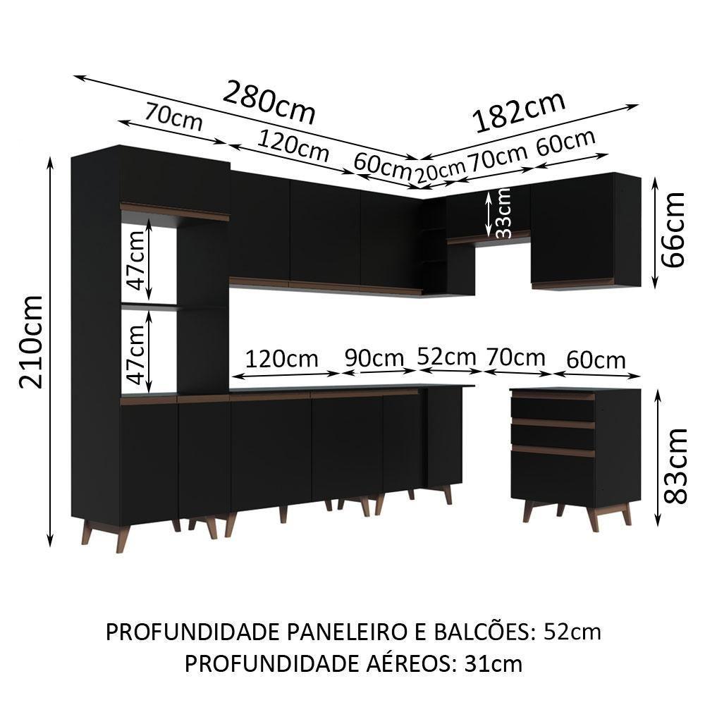 Cozinha Completa de Canto com Armário e Balcão Preto - 6