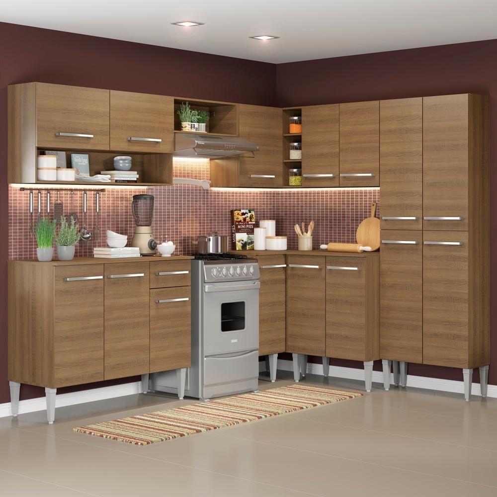 Cozinha Canto Reto Emilly 417 Armário e Balcão Rustic Madesa - 1