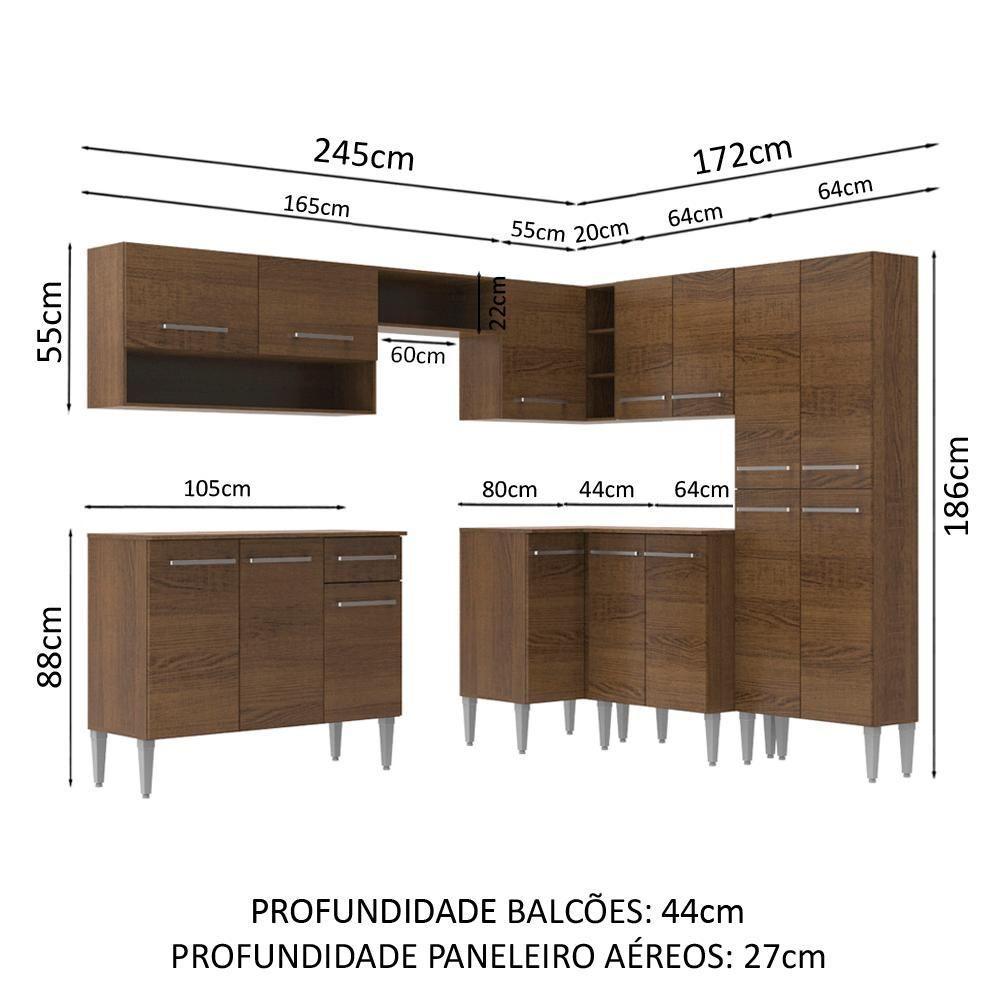 Cozinha Canto Reto Emilly 417 Armário e Balcão Rustic Madesa - 7