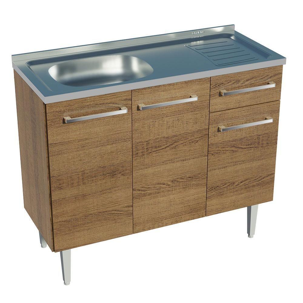 Balcão Gabinete Com Pia 3 Portas E 1 Gaveta 105cm Rustic Emilly Madesa Rustic - 1