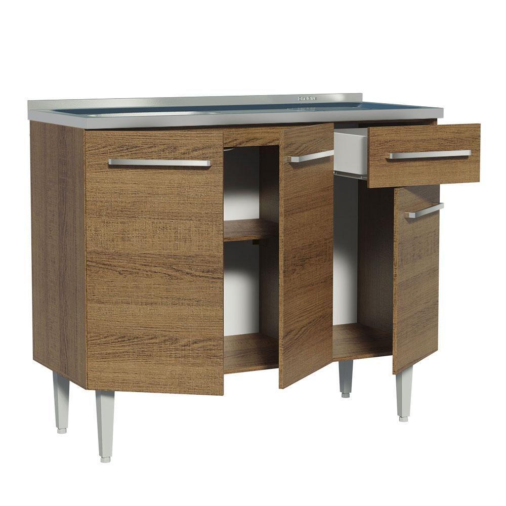 Balcão Gabinete Com Pia 3 Portas E 1 Gaveta 105cm Rustic Emilly Madesa Rustic - 7
