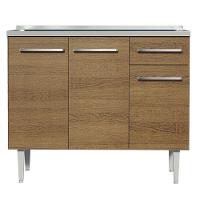 Balcão Gabinete Com Pia 3 Portas E 1 Gaveta 105cm Rustic Emilly Madesa Rustic - 3