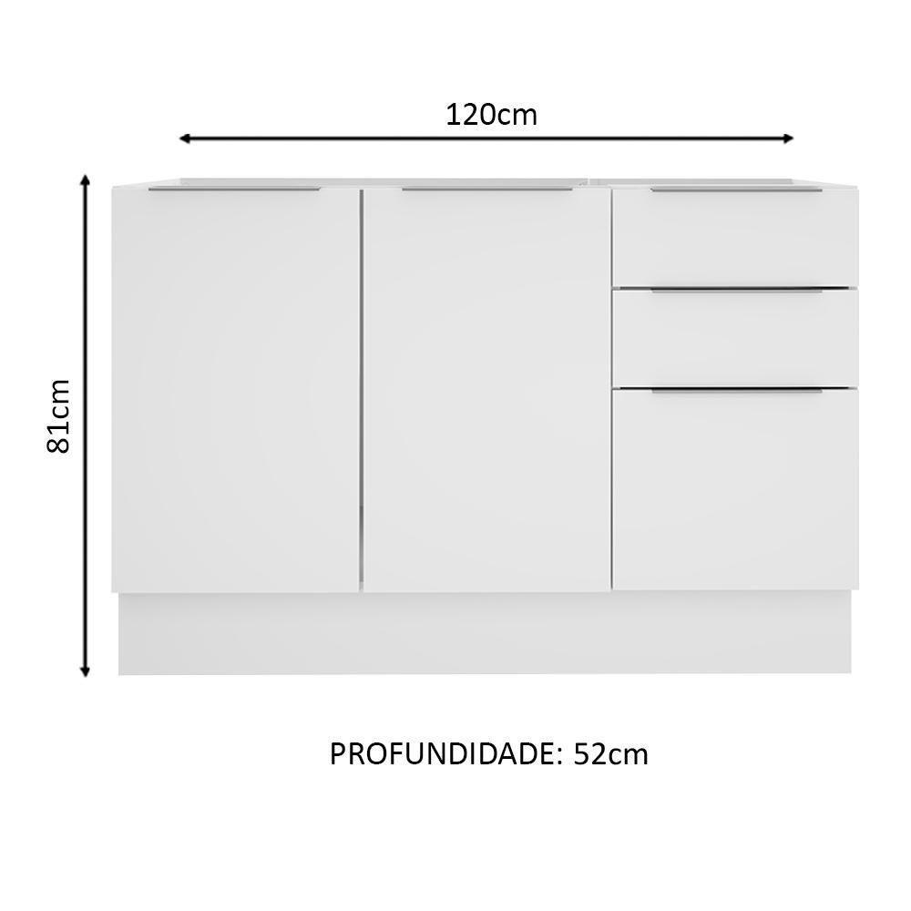 Balcão de Pia Stella 2 Portas e 3 Gavetas Branco Madesa - 5