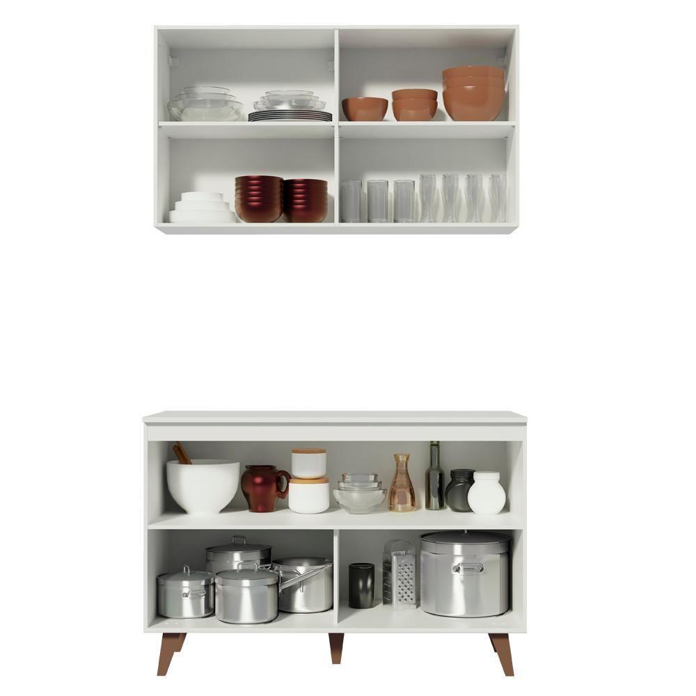 Kit Reims com Armário Aéreo e Balcão Branco Madesa - 5