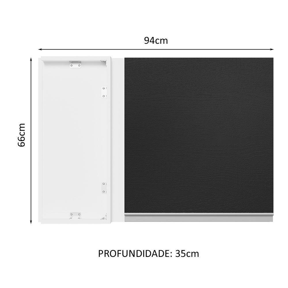 Armário Aéreo De Canto 100% Mdf 1 Porta Branco/preto Acorde - 8