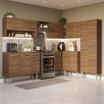 Armário de Cozinha Completa de Canto Emilly 15 Portas 1 Gaveta MDF 417cm Marrom