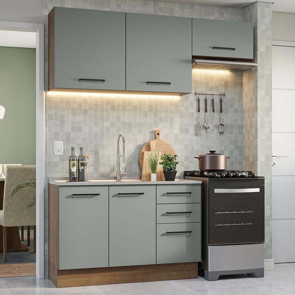 Armário De Cozinha Compacta 180cm Rustic/cinza Agata Madesa 09 Rustic/cinza - 1