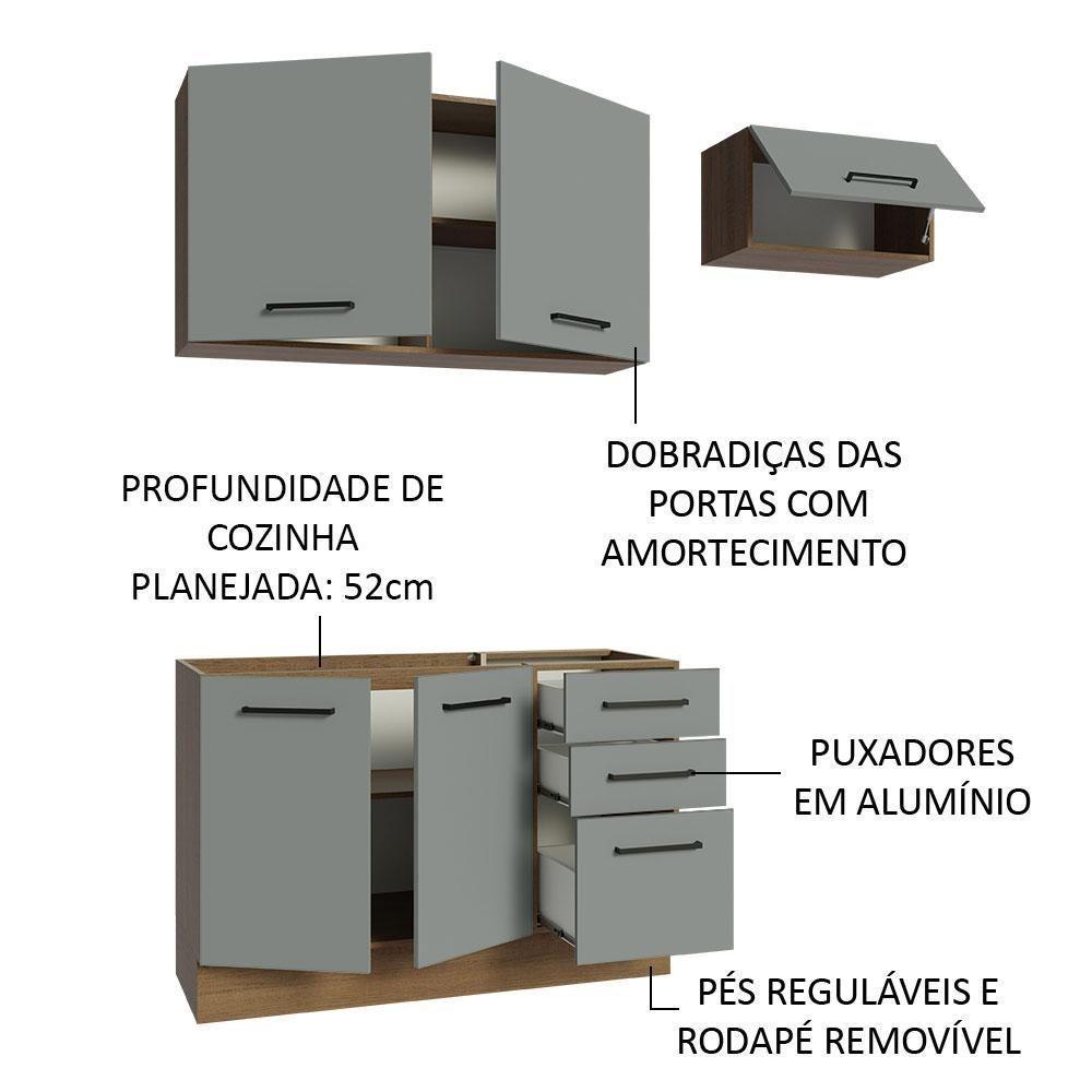 Armário De Cozinha Compacta 180cm Rustic/cinza Agata Madesa 09 Rustic/cinza - 8