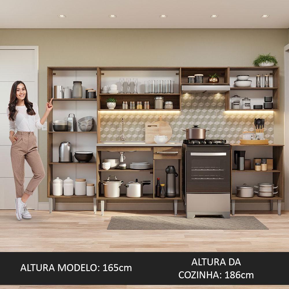 Armário De Cozinha Completa 293cm Com Pia Rustic/preto Emilly Madesa 08 Rustic/preto - 6