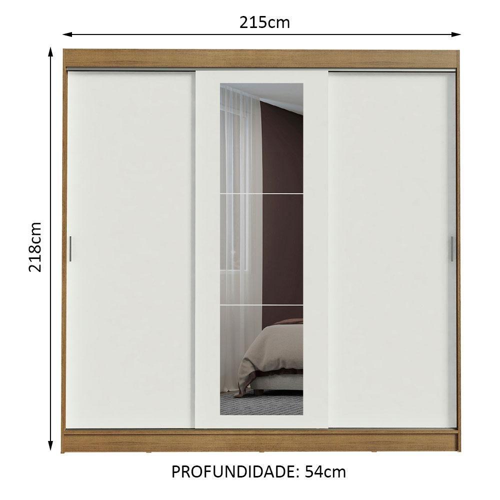 Guarda-roupa Casal Kansas 3 Portas de Correr com Espelho 3 Gavetas Madesa - 5