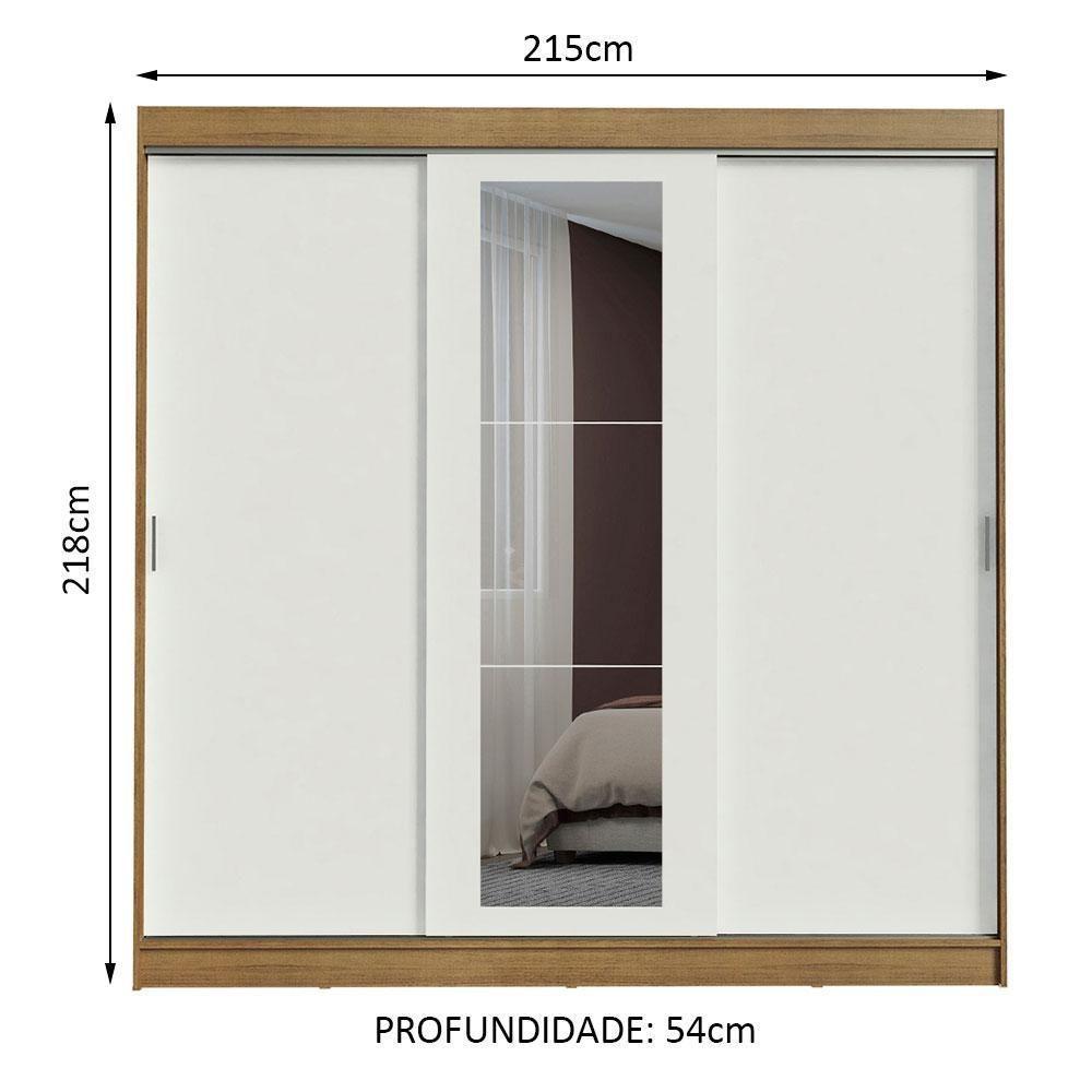 Guarda-roupa Casal Kansas 3 Portas de Correr com Espelho 3 Gavetas Madesa - 8
