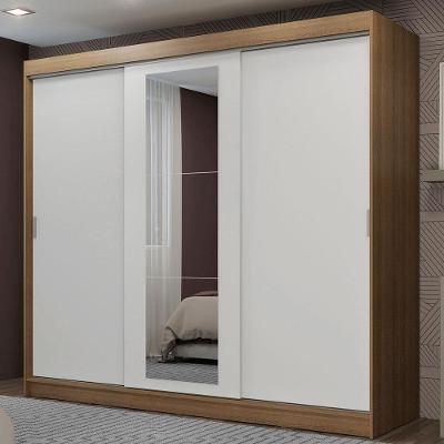 Guarda Roupa Casal Kansas 3 Portas de Correr 3 Gavetas Rustic-Branco